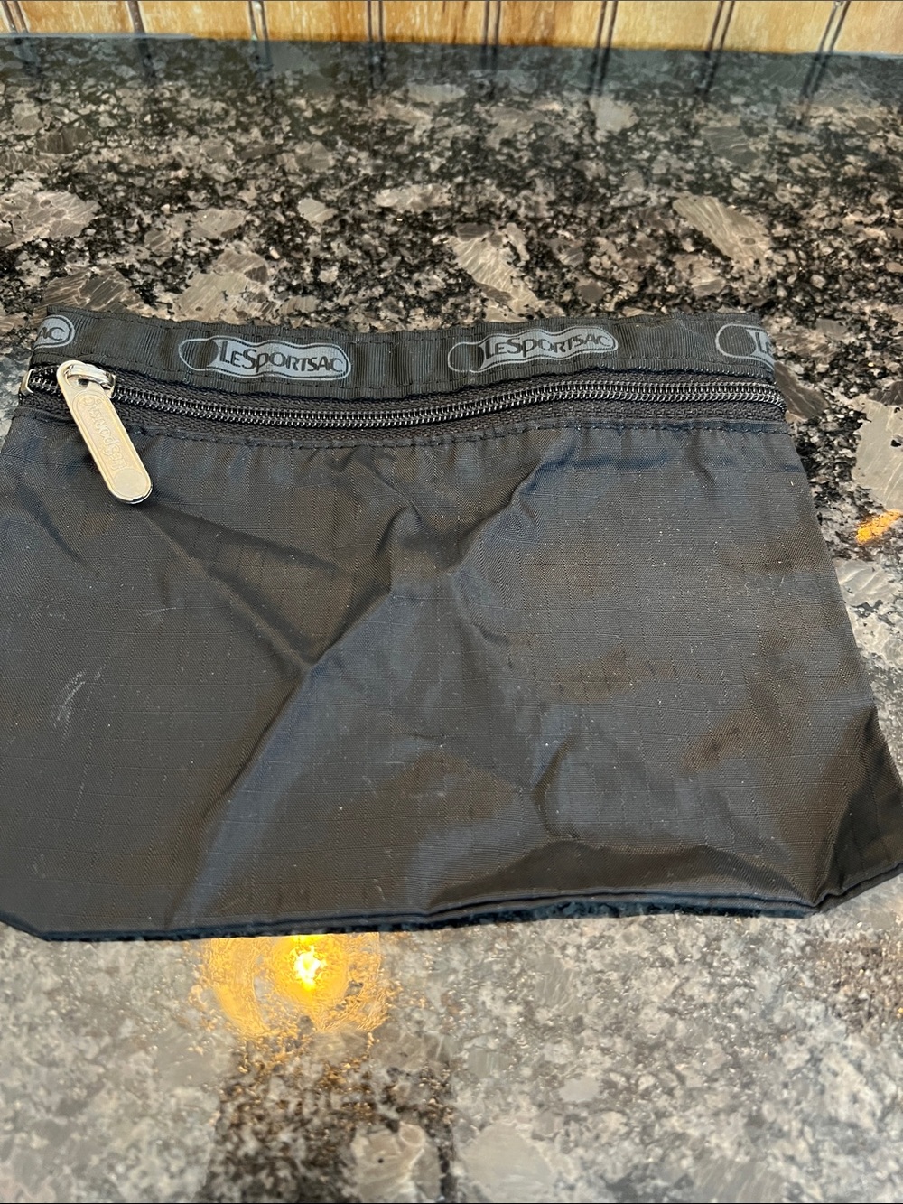 Lesportsac Black Nylon Zip Pouch with Logo Trim